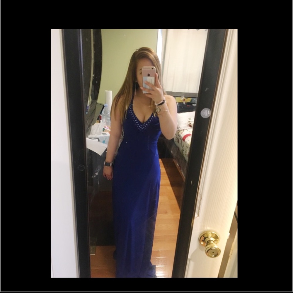 royal Blue back design prom dress